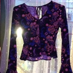 floral peplum shirt with flared sleeves